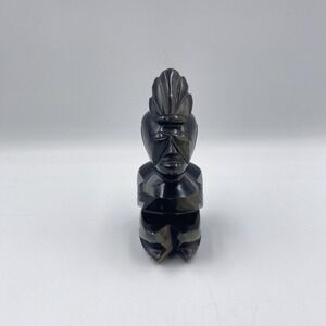 Black Onyx Obsidian Hand Carved Statue Aztec Mayan Stone‎ Figure Tiki/god 4.5"